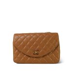 Tan Lambskin Quilted Half Moon Flap Gold Hardware