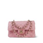 22C Sakura Pink Caviar Quilted Small Classic Flap Light Gold Hardware - Image 11