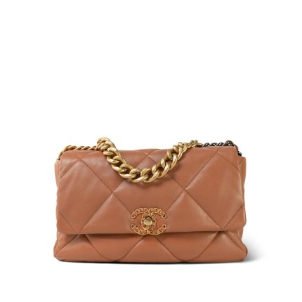 21P Caramel Lambskin Quilted Large 19 Flap MHW