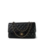 Black Caviar Quilted Double Flap Medium Gold Hardware