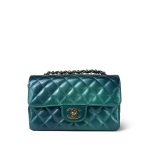 23P Multi Tone Green Patent Quilted Mini Rectangular Flap LGHW