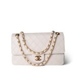 Vintage White Lambskin Quilted Double Flap Medium GHW - Image 10