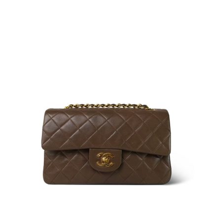 Brown Lambskin Quilted Classic Flap Small Gold Hardware