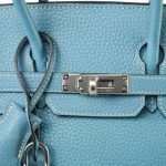 Birkin 25 Blue Jean Veau Togo Palladium Plated H Square Stamp - Image 3