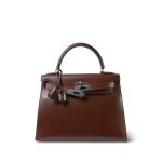 Kelly 28 Brown Box Calfskin Palladium Plated [C] Stamp - Image 7