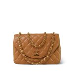 Tan Lambskin Quilted Half Moon Flap Gold Hardware - Image 14