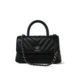 19K Black Caviar Chevron Quilted Small Coco Handle Ruthenium Hardware