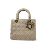 Powder Beige Lambskin Cannage Lady Dior Medium Light Gold Hardware