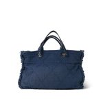 Navy Fringe Canvas Shopping Tote Silver Hardware - Image 6