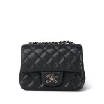 Charcoal Caviar Quilted Mini Square Flap Silver Hardware