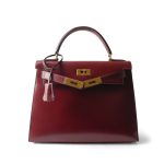 Kelly Sellier 28 Rouge H Box Calfskin Gold Plated W Circle Stamp - Image 7