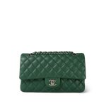 19B Dark Green Lambskin Quilted Medium Classic Flap Silver Hardware