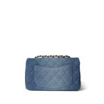 24S Blue Denim Quilted Mini Rectangular Flap Aged Gold Hardware - Image 4