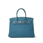 Birkin 30 Bleu Jean Veau Togo Palladium Plated I Square Stamp - Image 3