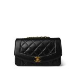 Black Lambskin Quilted Diana Flap Small Gold Hardware