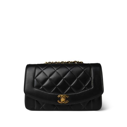 Black Lambskin Quilted Diana Flap Small Gold Hardware