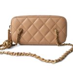 Beige Lambskin Quilted Pearl Crush Vanity Case With Chain Aged Gold Hardware - Image 5