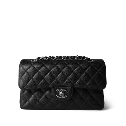 Black Caviar Quilted Small Classic Flap SHW