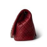 Red Grained Calfskin XL Small Travel Flap Bag Light Gold Hardware - Image 4