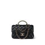 23A Black Lambskin Quilted Mini Crystal Top Handle Light Gold Hardware - Image 13