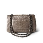 Grey Metallic Python Medium Classic Double Flap - Image 4