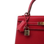 Kelly Sellier 25 Bi-Color Rouge Casaque/Bleu Thalassa Epsom White Stitching Gold Plated [P] Stamp - Image 2