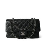 Black Caviar Quilted Medium Classic Flap Silver Hardware - Image 8
