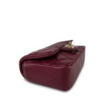 Burgundy Lambskin Quilted Extra Mini Rectangular Flap Light Gold Hardware - Image 11