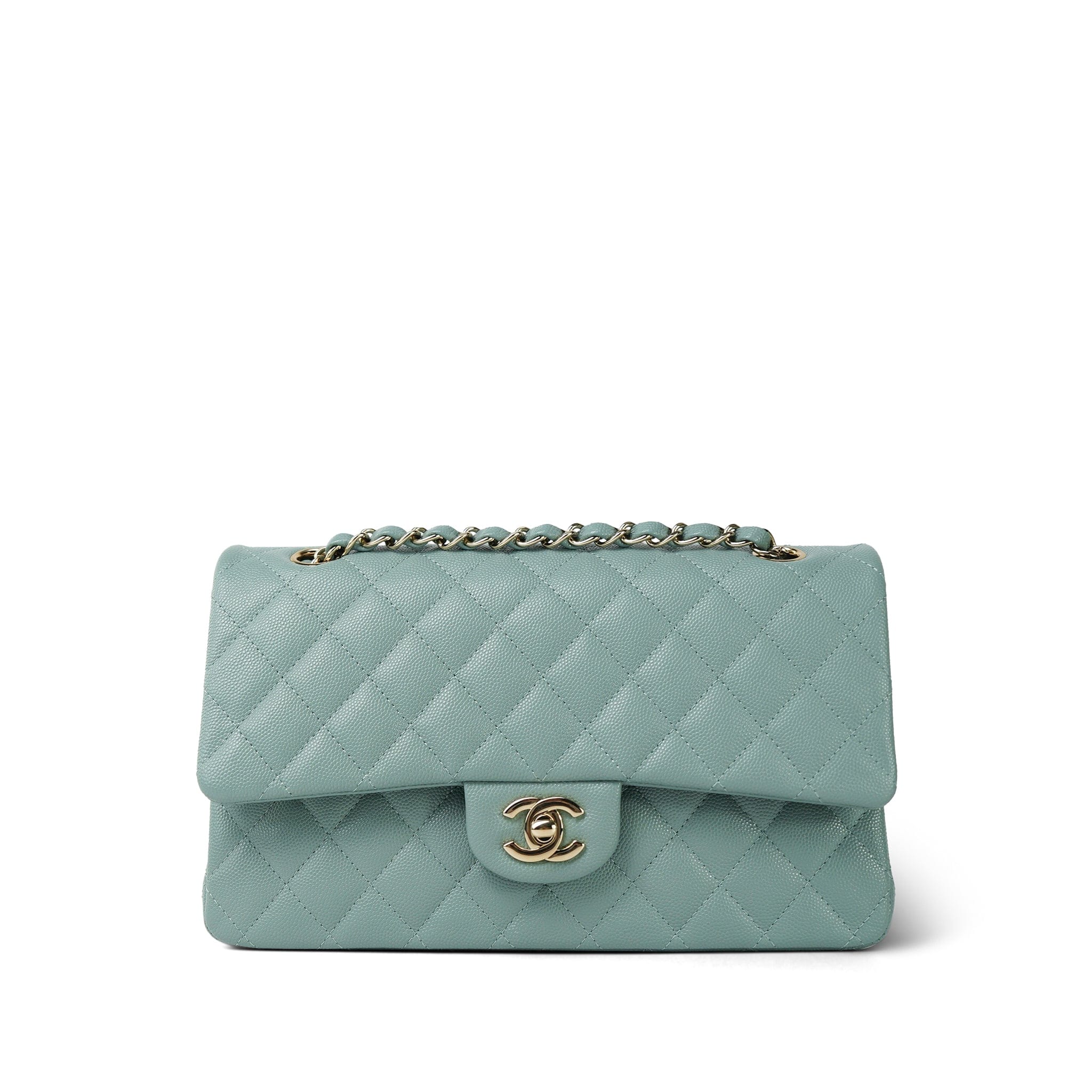 1C7512F1-A606-4D2C-9A71-966447D888E3 22C Dark Green Caviar Quilted Classic Flap Medium Light Gold Hardware - Image 1