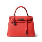 Kelly 28 Rose Texas Veau Epsom Leather Palladium Plated Y Stamp