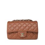 22S Caramel Lambskin Quilted Mini Rectangular Flap Light Gold Hardware - Image 2