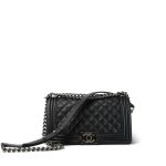 Black Caviar Quilted Old Medium Boy Bag Ruthenium Hardware - Image 9