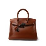 Birkin 30 Noisette Box Calfskin Gold Plated E Square Stamp - Image 5
