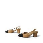 Chanel Beige Black Goatskin Grosgrain Cap Toe CC Slingback Pumps Size 36 - Image 3