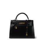 Kelly 32 Black Box Calfskin Gold Plated U Circle Stamp