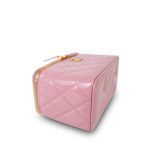 Pink Glazed Calfskin Quilted Small Vanity Case Gold Hardware - Image 12