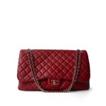 Red Grained Calfskin XL Small Travel Flap Bag Light Gold Hardware