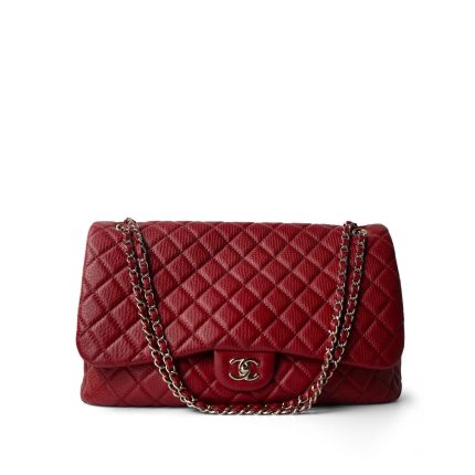 Red Grained Calfskin XL Small Travel Flap Bag Light Gold Hardware