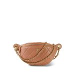 24K Caramel Lambskin Quilted Pearl Crush Waist Bag Aged Gold Hardware