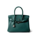 Birkin 30 Malachite Togo Palladium Plated C Stamp - Image 3