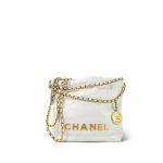 White Calfskin Quilted Mini 22 Bag Aged Gold Hardware - Image 15