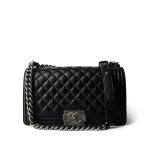Black Caviar Quilted Boy Bag Old Medium Ruthenium Hardware - Image 12
