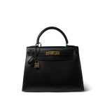 Kelly 28 Sellier Black Box Calfskin Gold Plated U Circle Stamp - Image 3
