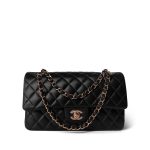 21B Black Lambskin Quilted Classic Flap Medium Rose Gold Hardware - Image 3