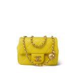 23C Yellow Lambskin Quilted Pearl Crush Mini Square Flap Aged Gold Hardware - Image 15