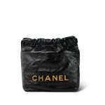 23S Shiny Black Calfskin Quilted Mini 22 Pearl Strap Bag Aged Gold Hardware - Image 2