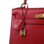 Kelly Sellier 28 Rouge Vif Box Calfskin Gold Plated C Square Stamp - Image 23