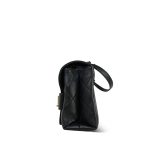Black Calfskin Quilted Enchained Logo Single Flap Bag Aged Gold Hardware - Image 7