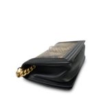 Black Gold Python Lambskin Old Medium Boy Bag Aged Gold Hardware - Image 12
