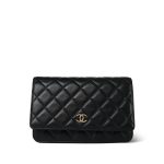 Black Lambskin Quilted Coco Charms Wallet on Chain WOC Light Gold Hardware - Image 4